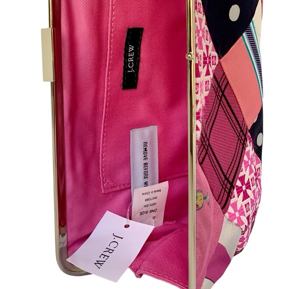 J. Crew Mirabelle Pink Silk Tie Patchwork Frame Clutch Bag NWT - Picture 2 of 7